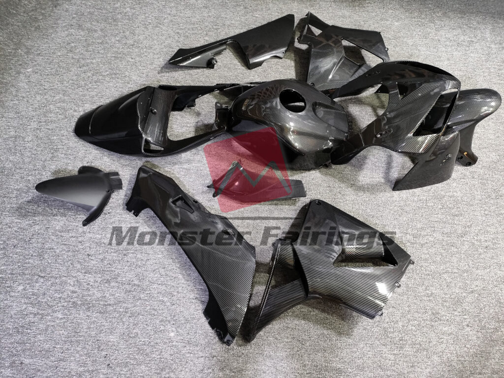 2005 - 2006 Honda CBR600RR Gloss Carbon Fiber Style fairing set - ABS injection, custom painted by Monster Fairings