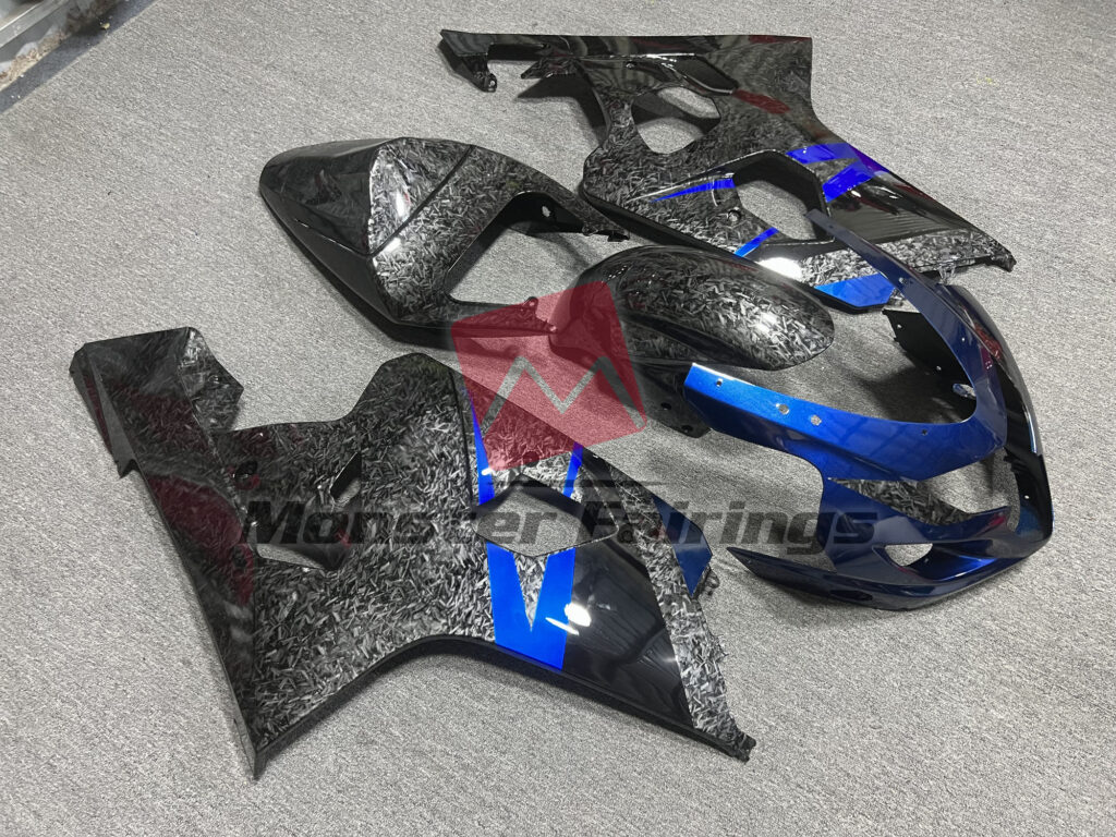 Suzuki GSXR 600 - 750 custom ABS fairings 2004 - 2005 in Forged Carbon Fiber Style Blue - durable replacement kit, Monster Fairings