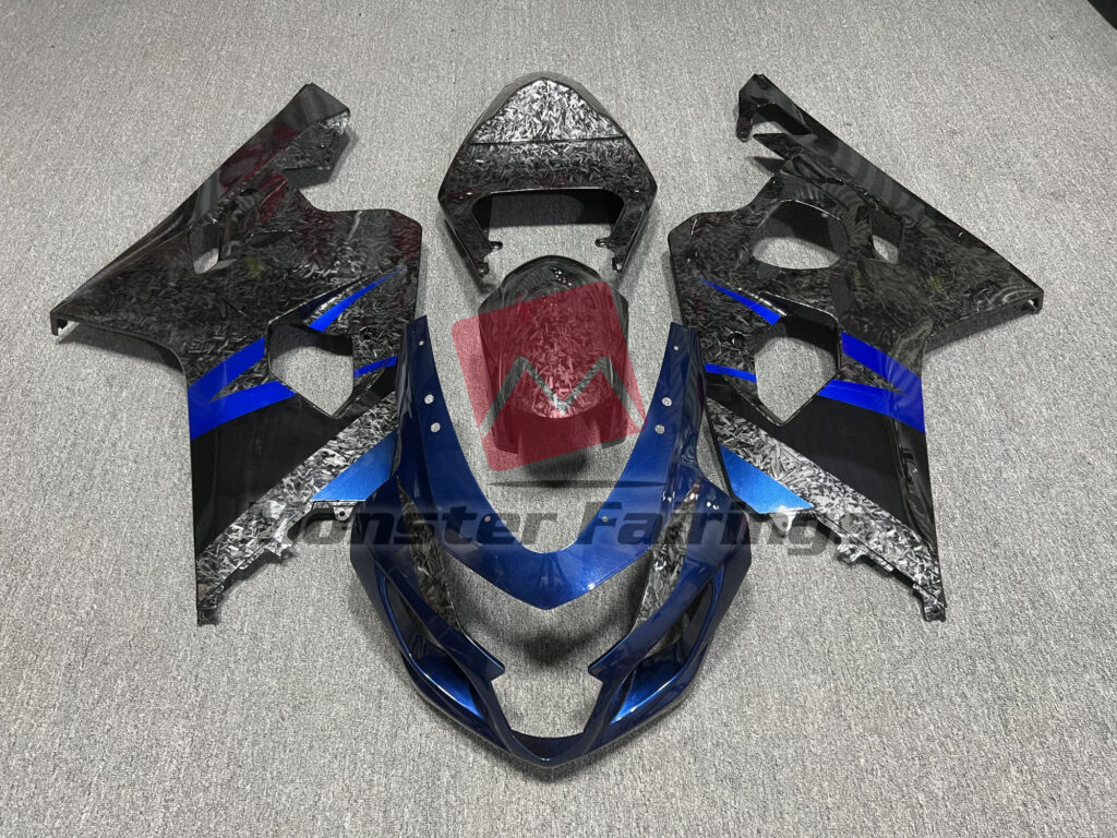 Suzuki GSXR 600 - 750 2004 - 2005 Forged Carbon Fiber Style Blue ABS fairings - custom motorcycle bodywork kit by Monster Fairings
