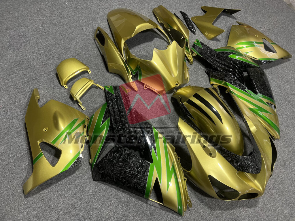 Gold Forged Carbon Fiber Style ABS fairings for Kawasaki ZX14R 2006 - 2011 - premium OEM fit kit by Monster Fairings