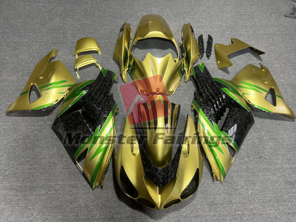 Kawasaki ZX14R 2006 - 2011 Gold Forged Carbon Fiber Style ABS fairings - custom motorcycle bodywork kit by Monster Fairings
