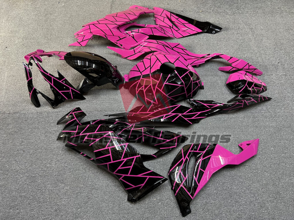 2019 - 2023 Kawasaki ZX6R Matte Black High Vis Hot Pink Split fairing set - ABS injection, custom painted by Monster Fairings