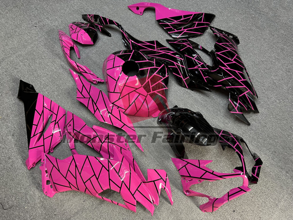 Kawasaki ZX6R custom ABS fairings 2019 - 2023 in Matte Black High Vis Hot Pink Split - durable replacement kit, Monster Fairings