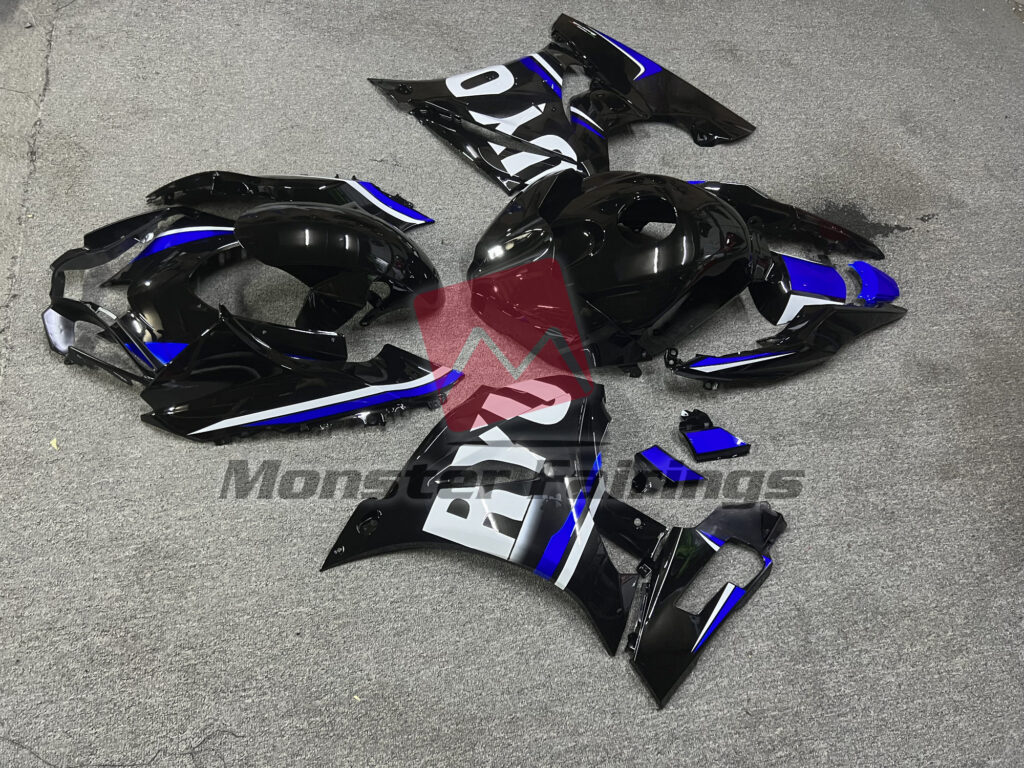 Suzuki GSXR 1000 custom ABS fairings 2017 - 2025 in Gloss Black Blue - durable replacement kit, Monster Fairings