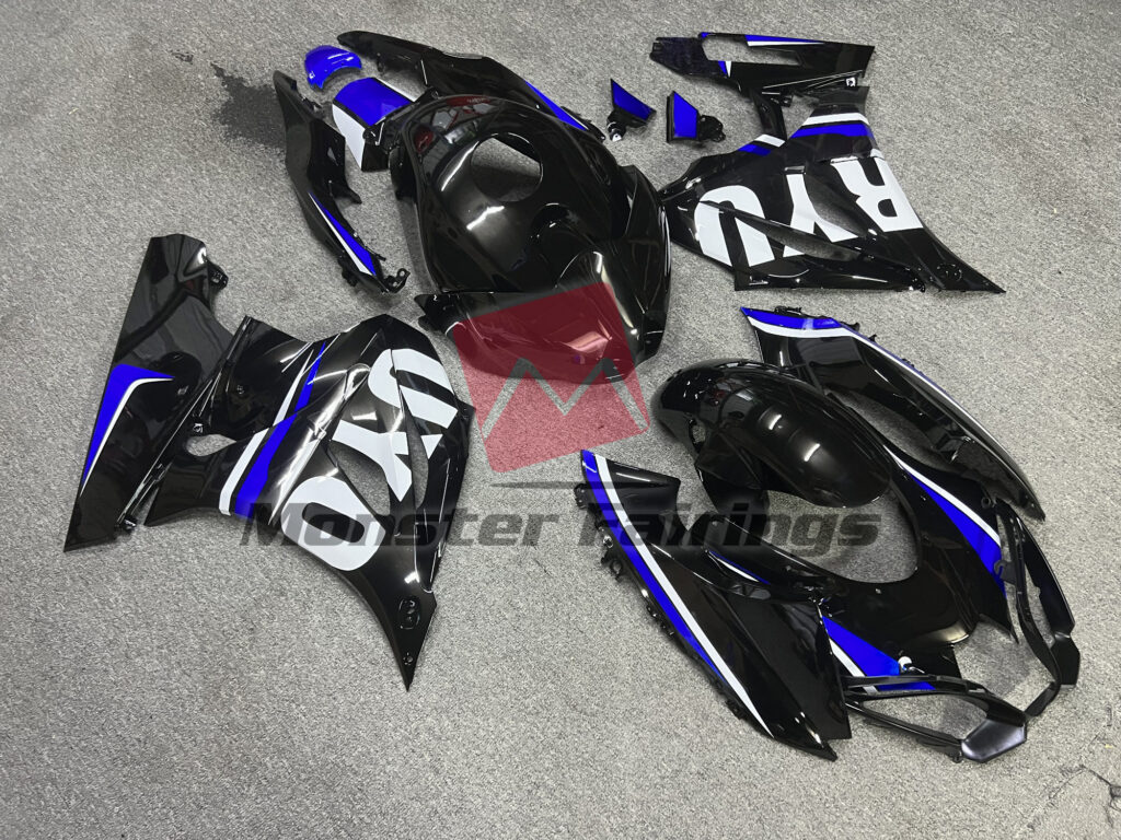 2017 - 2025 Suzuki GSXR 1000 Gloss Black Blue fairing set - ABS injection, custom painted by Monster Fairings
