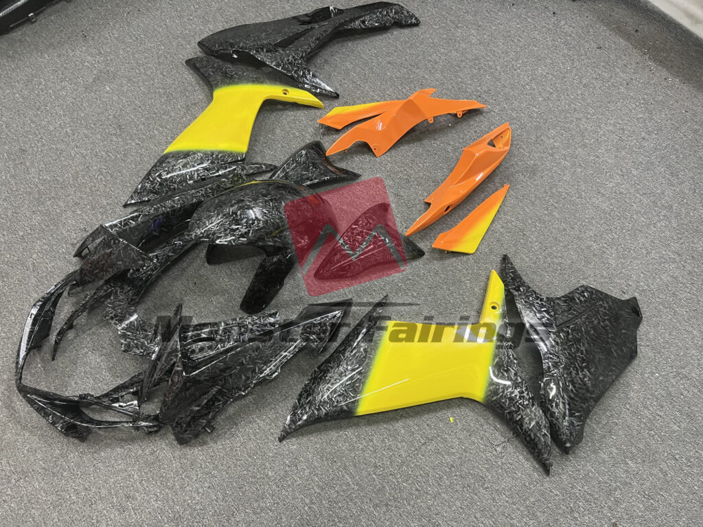 Forged Carbon Fiber Style Yellow Orange Gradient ABS fairings for Suzuki GSXR 600 - 750 2011 - 2025 - premium OEM fit kit by Monster Fairings