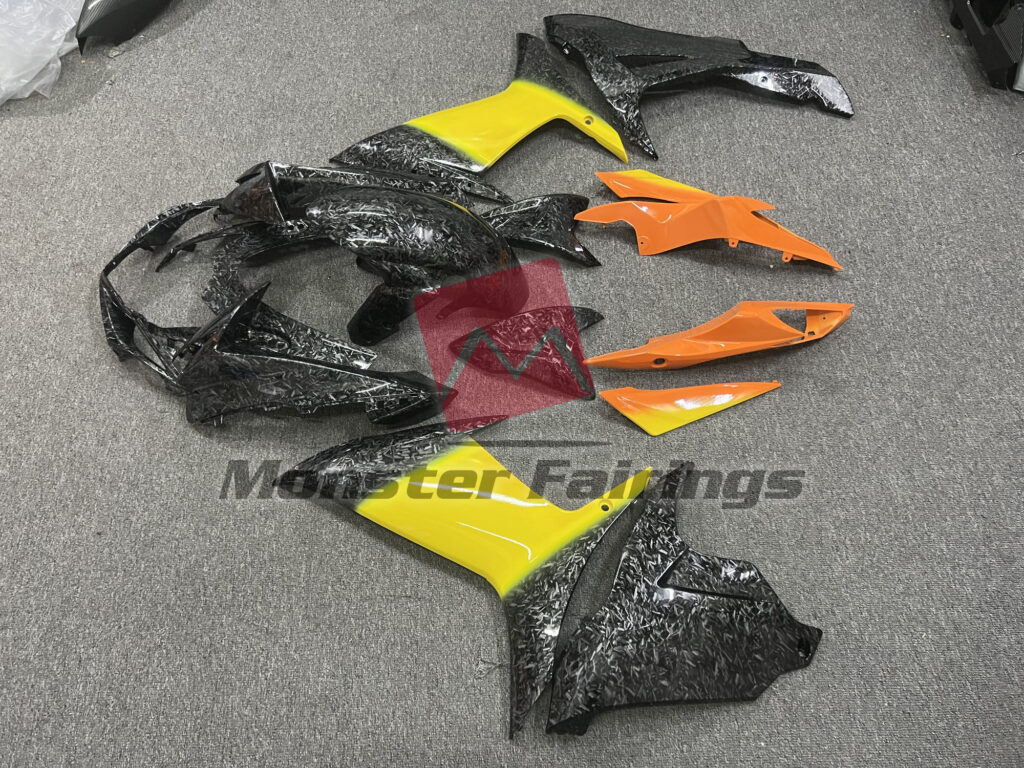 2011 - 2025 Suzuki GSXR 600 - 750 Forged Carbon Fiber Style Yellow Orange Gradient fairing set - ABS injection, custom painted by Monster Fairings