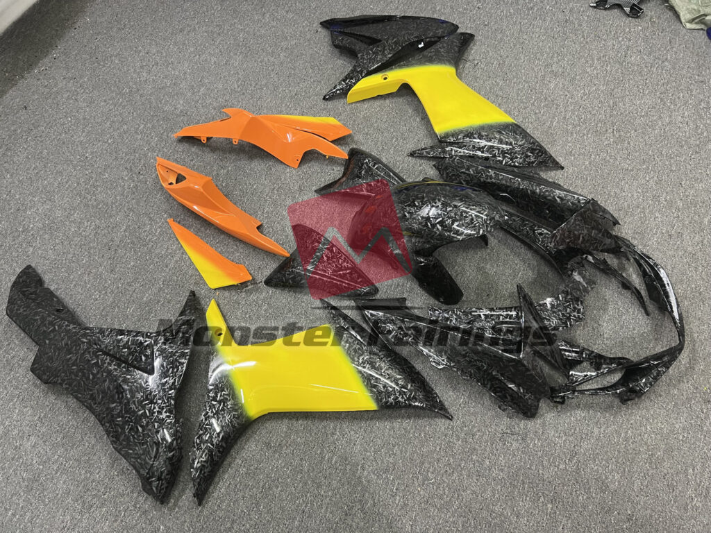 Suzuki GSXR 600 - 750 custom ABS fairings 2011 - 2025 in Forged Carbon Fiber Style Yellow Orange Gradient - durable replacement kit, Monster Fairings