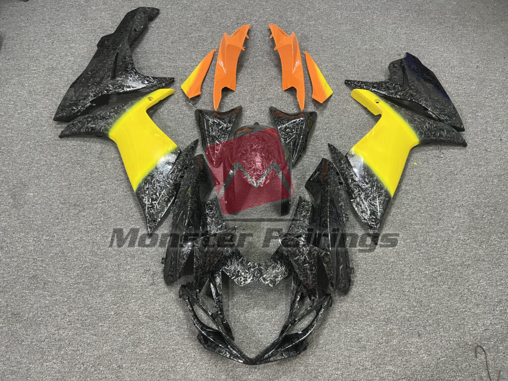 Suzuki GSXR 600 - 750 2011 - 2025 Forged Carbon Fiber Style Yellow Orange Gradient ABS fairings - custom motorcycle bodywork kit by Monster Fairings