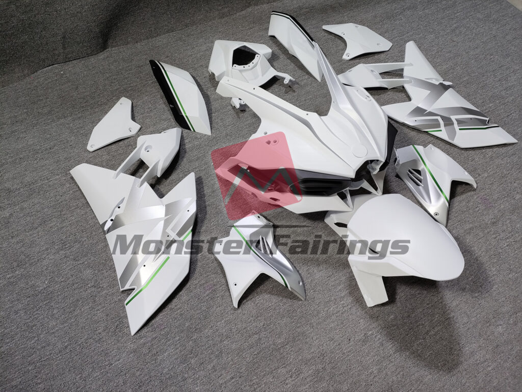 Kawasaki Ninja H2 custom ABS fairings 2015 - 2025 in Matte White Silver - durable replacement kit, Monster Fairings