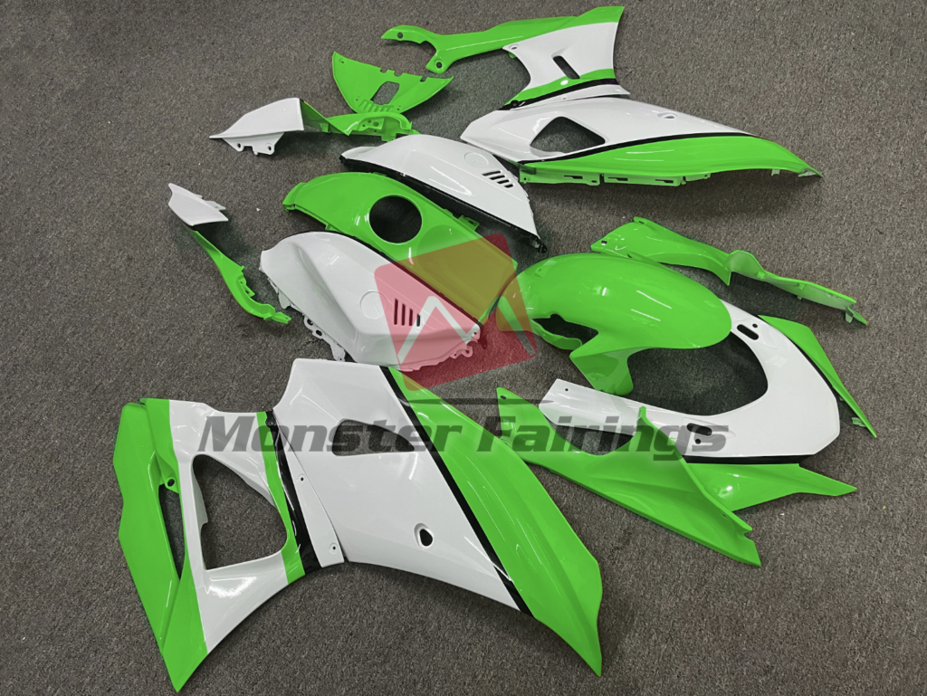 Yamaha R7 custom ABS fairings 2021 - 2025 in Gloss White Green - durable replacement kit, Monster Fairings