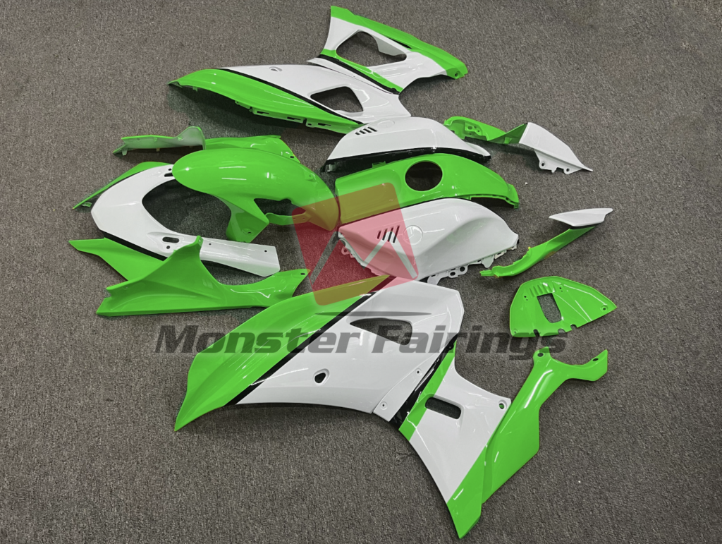 2021 - 2025 Yamaha R7 Gloss White Green fairing set - ABS injection, custom painted by Monster Fairings