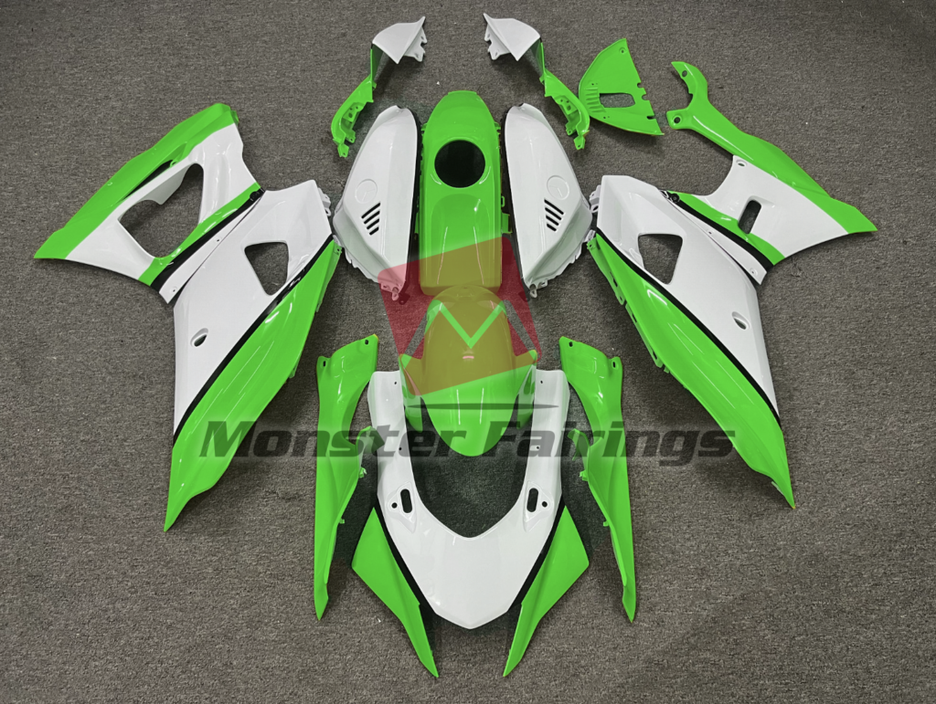 Yamaha R7 2021 - 2025 Gloss White Green ABS fairings - custom motorcycle bodywork kit by Monster Fairings