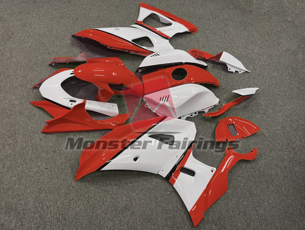 2021 - 2025 Yamaha R7 Gloss Red & White Black fairing set - ABS injection, custom painted by Monster Fairings