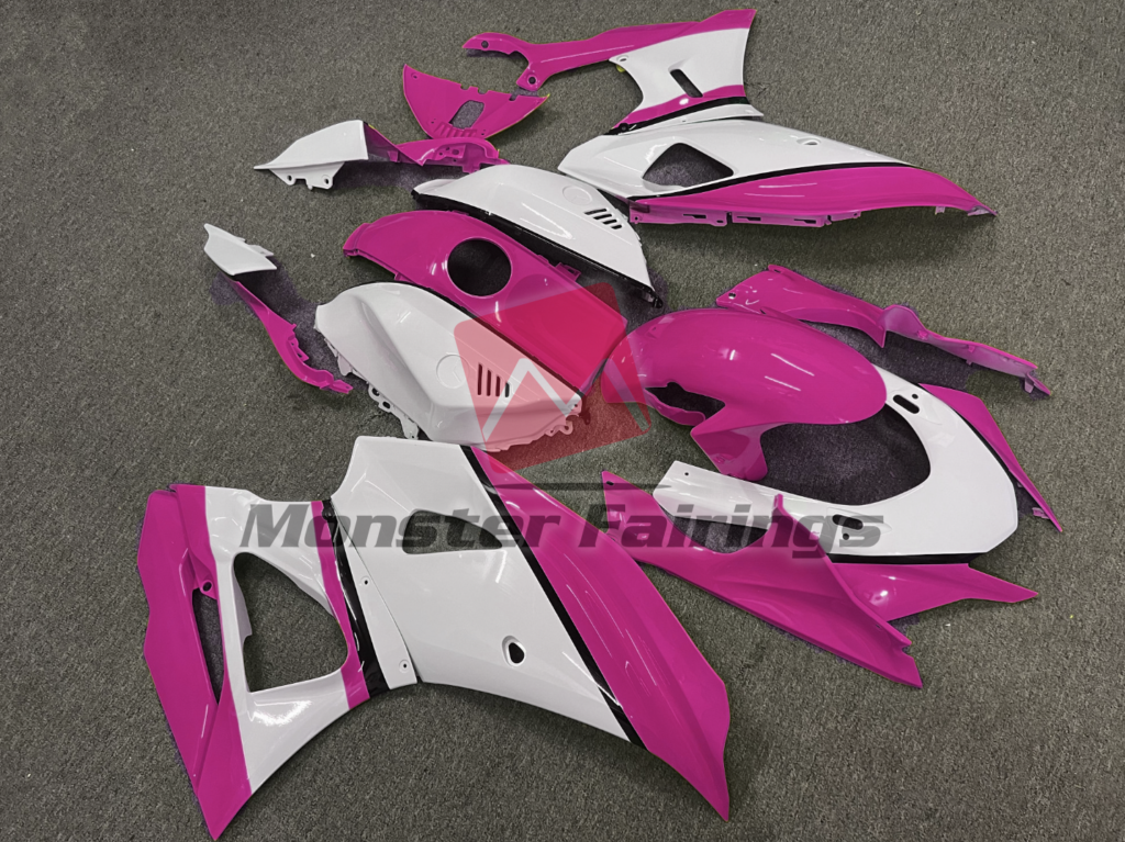 Yamaha R7 custom ABS fairings 2021 - 2025 in Gloss White Pink - durable replacement kit, Monster Fairings