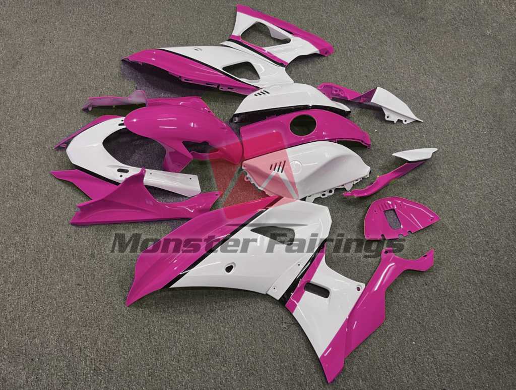 2021 - 2025 Yamaha R7 Gloss White Pink fairing set - ABS injection, custom painted by Monster Fairings