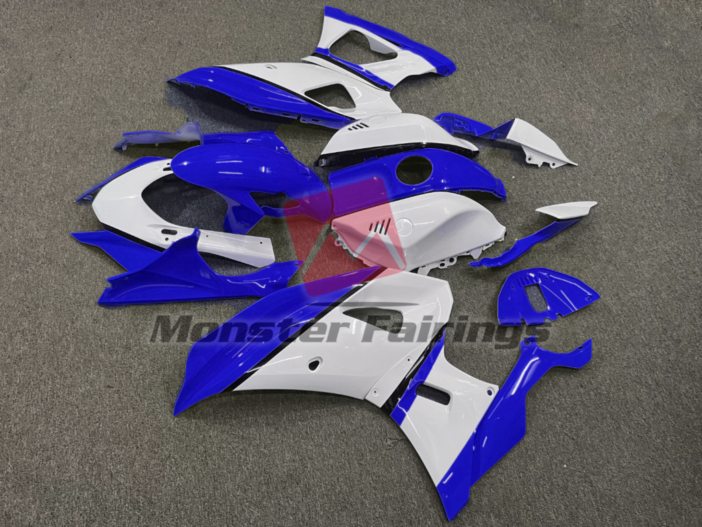 2021 - 2025 Yamaha R7 Gloss White Blue fairing set - ABS injection, custom painted by Monster Fairings