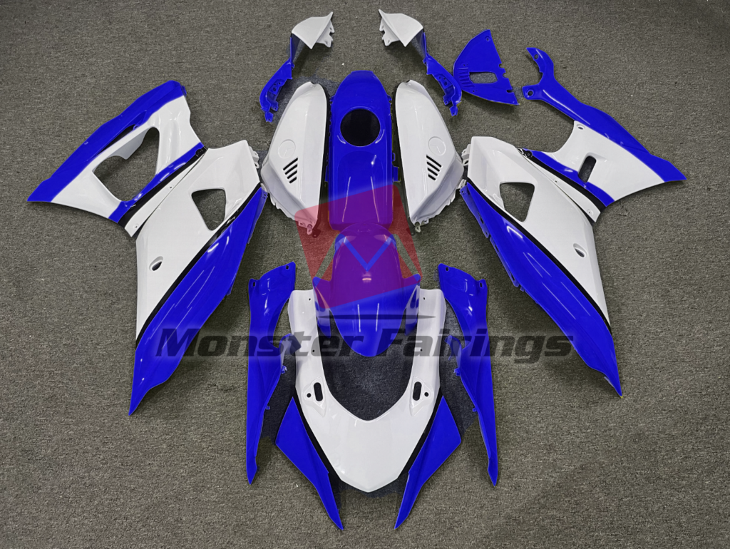 Yamaha R7 2021 - 2025 Gloss White Blue ABS fairings - custom motorcycle bodywork kit by Monster Fairings