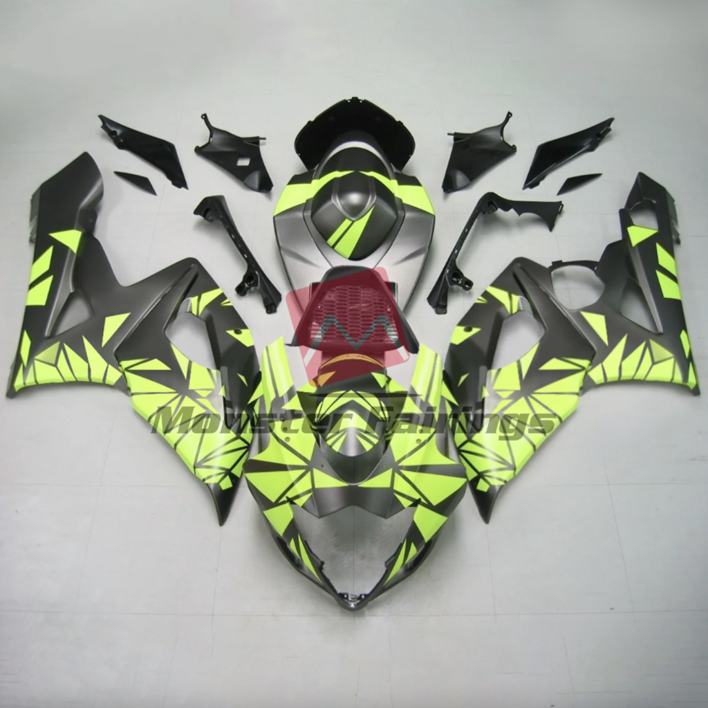 Suzuki GSXR 1000 2005 - 2006 Matte Black Green Pattern ABS fairings - custom motorcycle bodywork kit by Monster Fairings