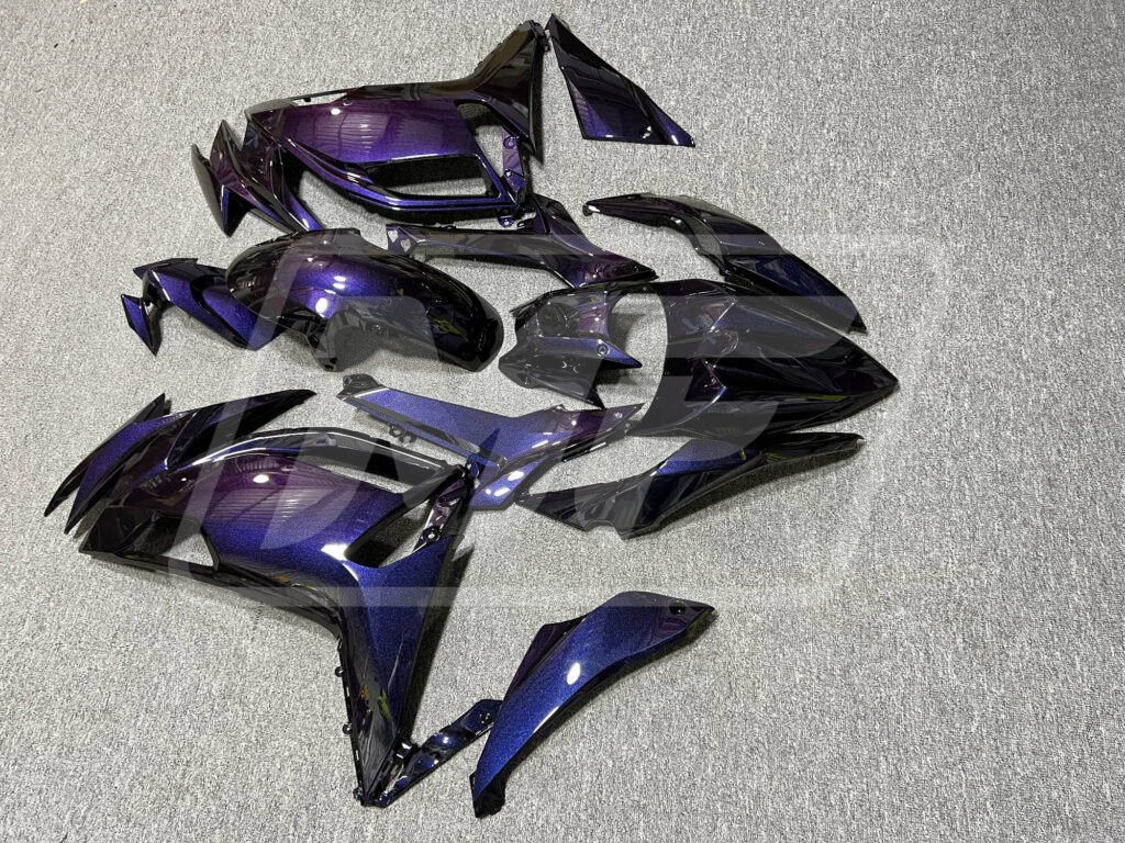 Kawasaki Ninja 650R custom ABS fairings 2020 - 2025 in Gloss Purple & Blue Gradient - durable replacement kit, Monster Fairings