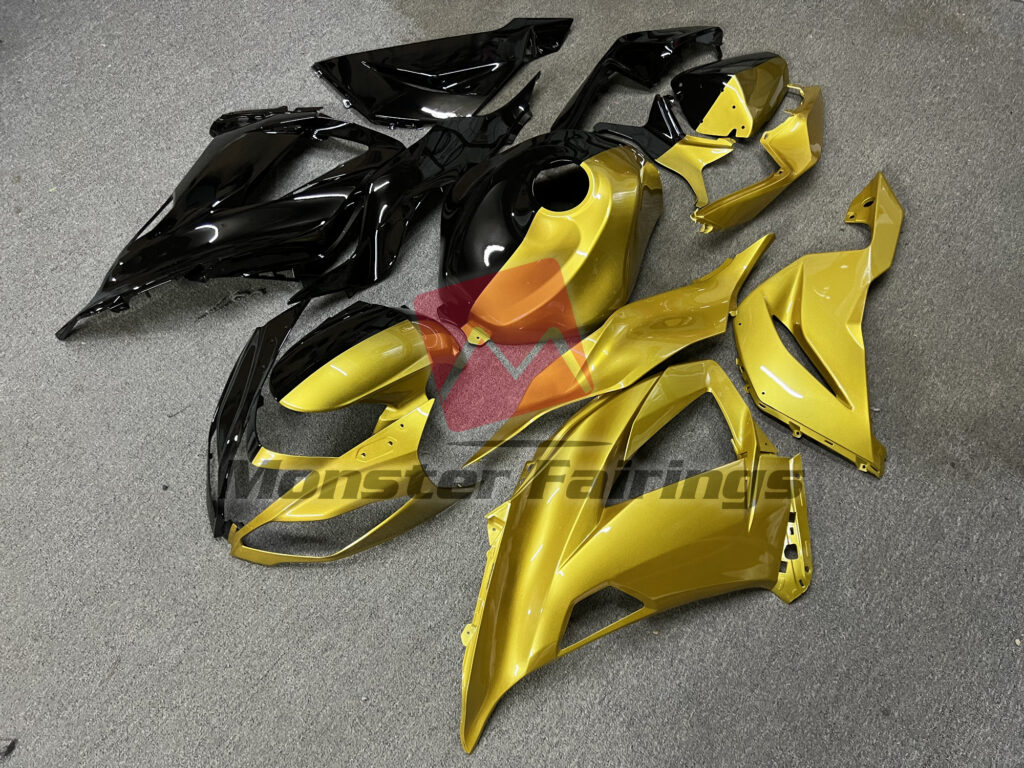Gloss Black Gold ABS fairings for Kawasaki ZX6R 2013 - 2018 - premium OEM fit kit by Monster Fairings