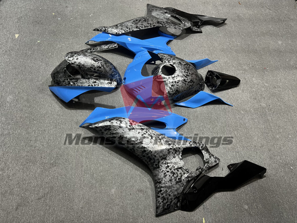 Monster Fairings ABS fairing kit for Yamaha R6 2017 - 2022 - Forged Carbon Fiber Style Sky Blue, precise OEM fit