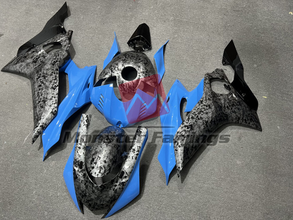 Yamaha R6 custom ABS fairings 2017 - 2022 in Forged Carbon Fiber Style Sky Blue - durable replacement kit, Monster Fairings