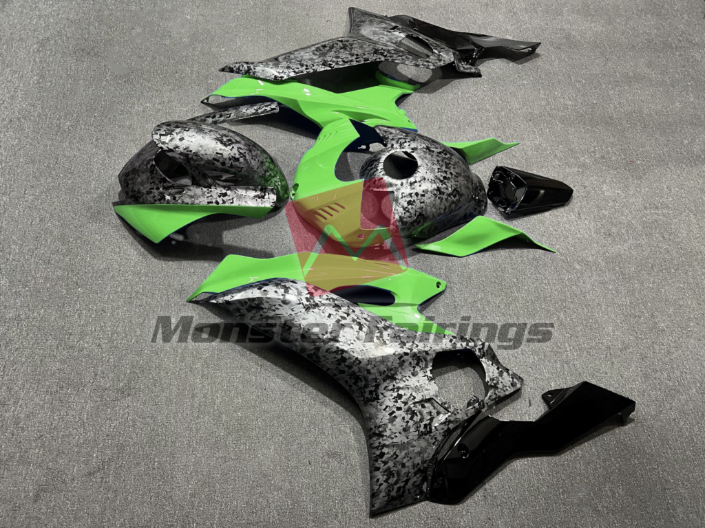 2017 - 2022 Yamaha R6 Forged Carbon Fiber Style Green fairing set - ABS injection, custom painted by Monster Fairings