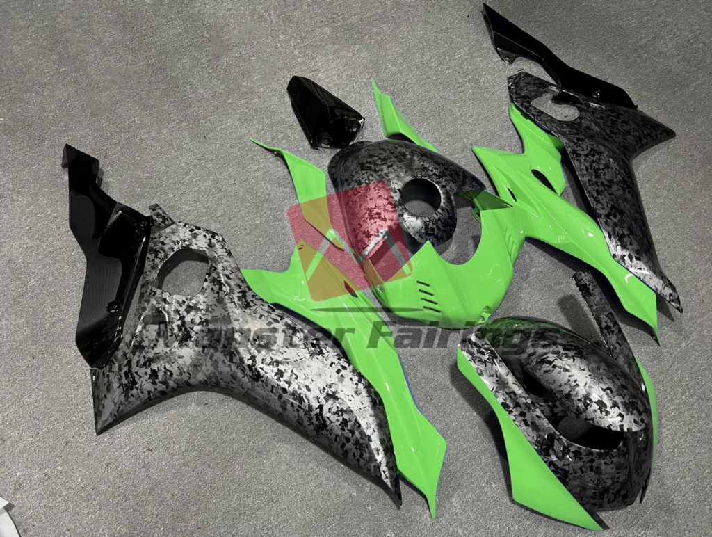Yamaha R6 custom ABS fairings 2017 - 2022 in Forged Carbon Fiber Style Green - durable replacement kit, Monster Fairings