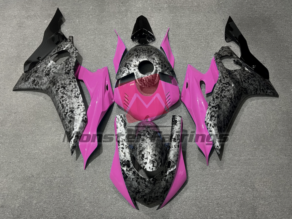 Yamaha R6 2017 - 2022 Forged Carbon Fiber Style Pink ABS fairings - custom motorcycle bodywork kit by Monster Fairings