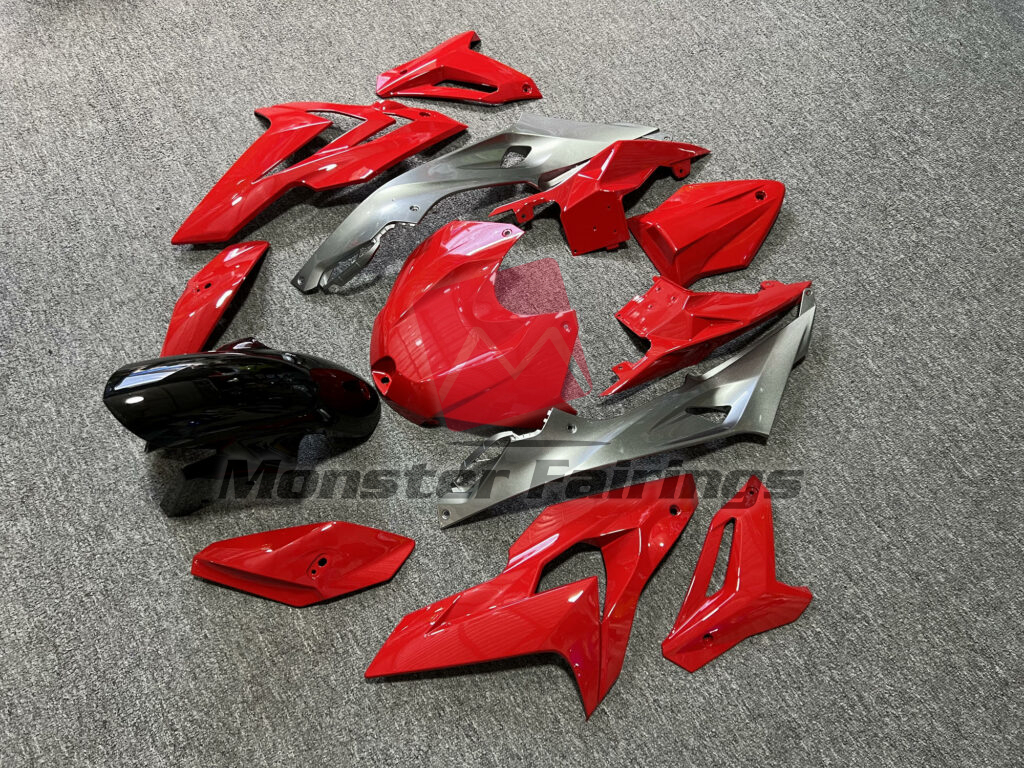 BMW S1000R custom ABS fairings 2015 - 2017 in Gloss Red with Silver & and Black - durable replacement kit, Monster Fairings
