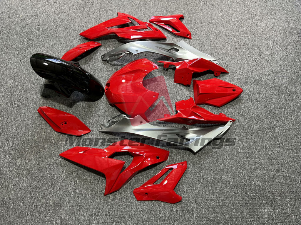 2015 - 2017 BMW S1000R Gloss Red with Silver & and Black fairing set - ABS injection, custom painted by Monster Fairings