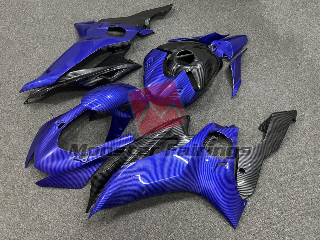 Black and Blue Carbon Fiber Style ABS fairings for Yamaha R6 2017 - 2022 - premium OEM fit kit by Monster Fairings