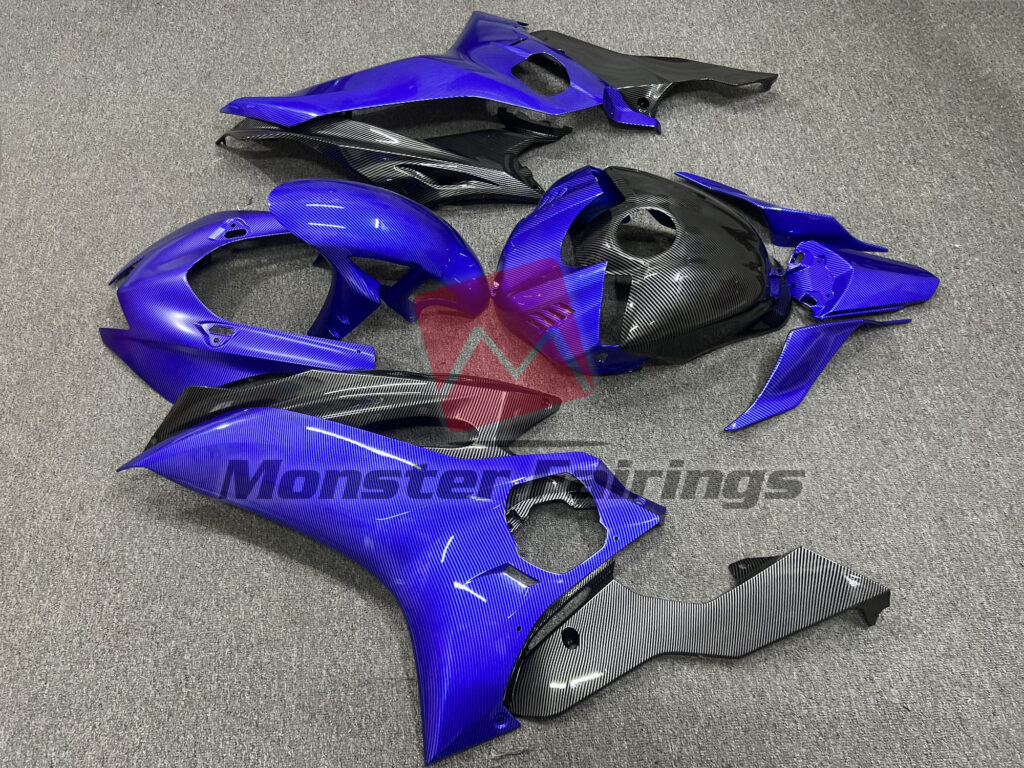 2017 - 2022 Yamaha R6 Black and Blue Carbon Fiber Style fairing set - ABS injection, custom painted by Monster Fairings