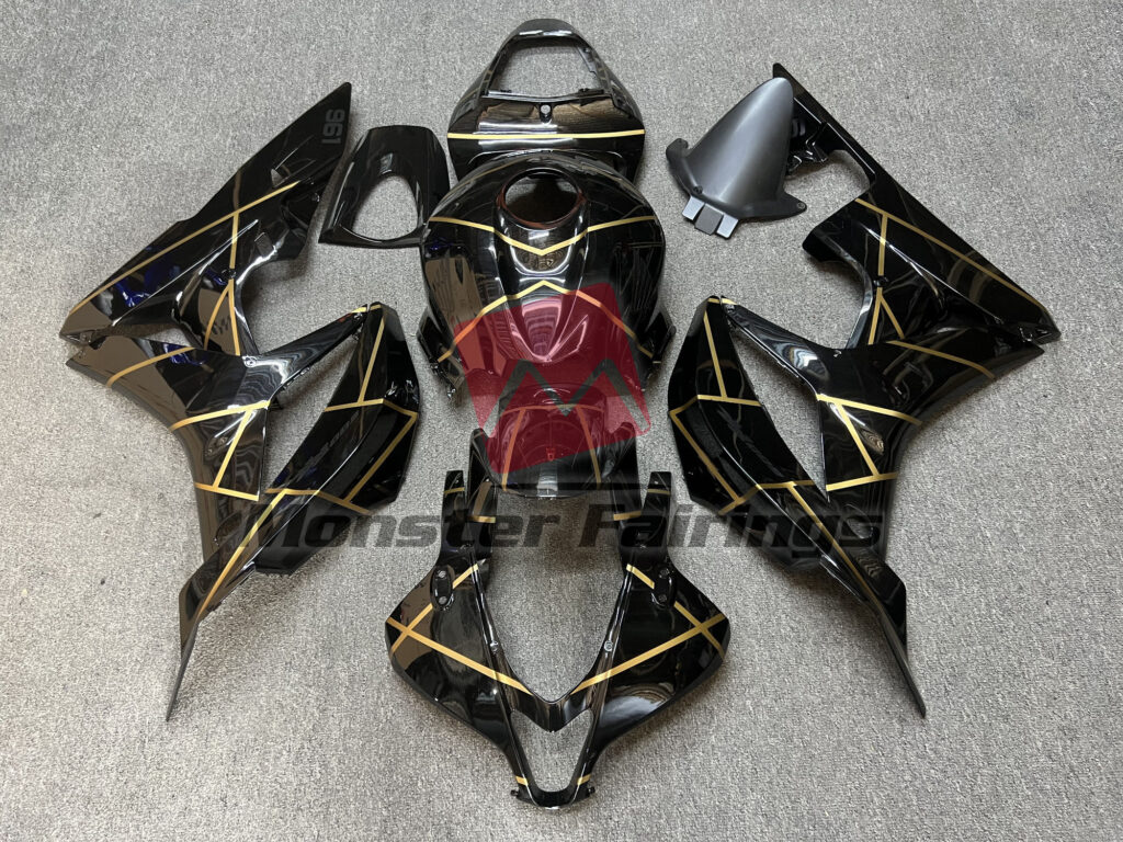 Honda CBR600RR 2009 - 2012 Gloss Black with Gold Stripes ABS fairings - custom motorcycle bodywork kit by Monster Fairings