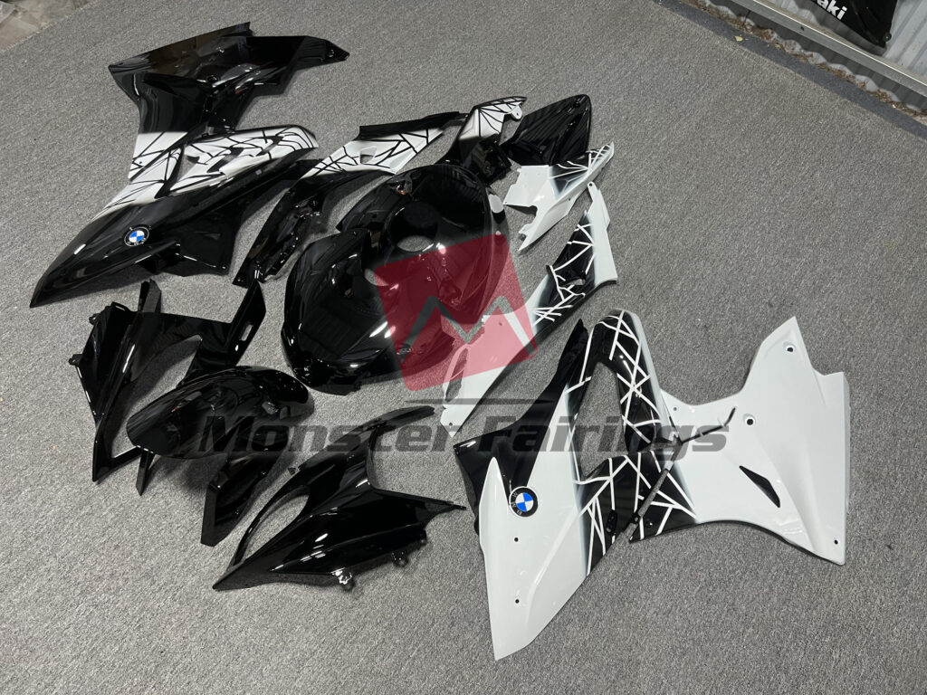 Gloss Black & and White Pattern Split ABS fairings for BMW S1000RR 2017 - 2018 - premium OEM fit kit by Monster Fairings