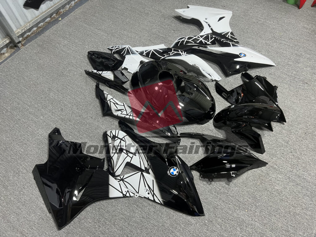 BMW S1000RR custom ABS fairings 2017 - 2018 in Gloss Black & and White Pattern Split - durable replacement kit, Monster Fairings
