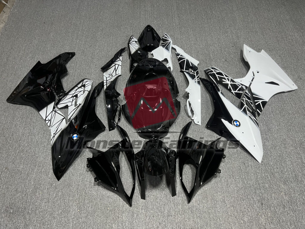 BMW S1000RR 2017 - 2018 Gloss Black & and White Pattern Split ABS fairings - custom motorcycle bodywork kit by Monster Fairings