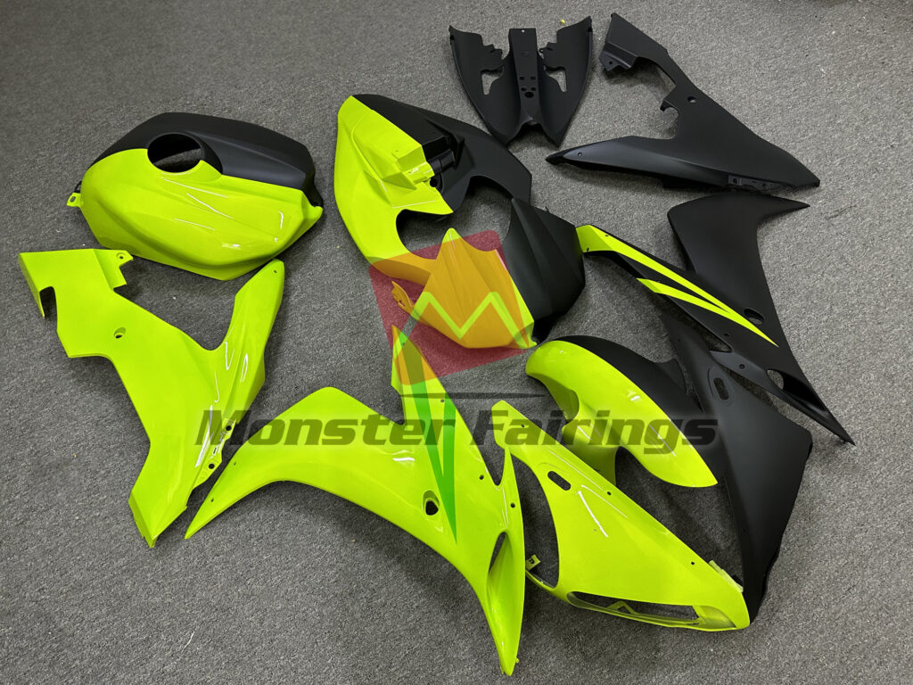 Yamaha R1 custom ABS fairings 2004 - 2006 in Matte Black and Fluorescent Green - durable replacement kit, Monster Fairings