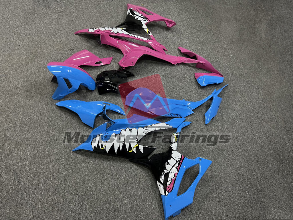 2019 - 2022 BMW S1000RR Blue and Pink Monster fairing set - ABS injection, custom painted by Monster Fairings