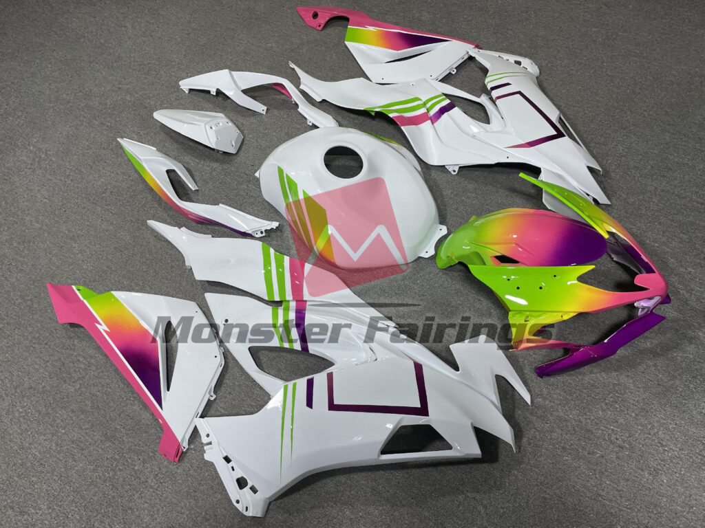 Gloss White Green & Pink ABS fairings for Kawasaki ZX6R 2019 - 2023 - premium OEM fit kit by Monster Fairings