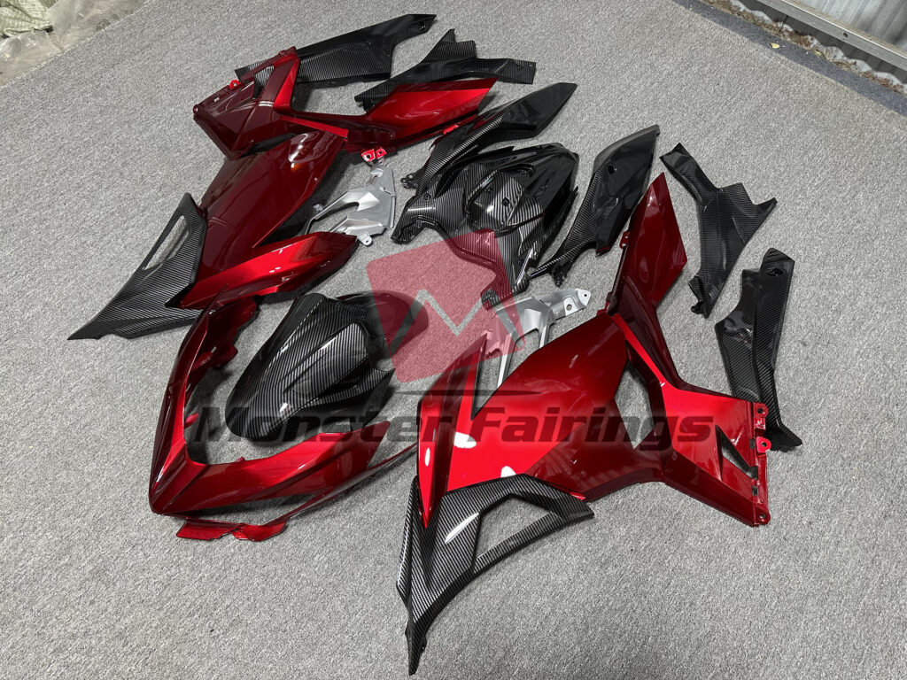 Gloss Red and Carbon Fiber Style ABS fairings for Kawasaki Ninja 400 2018 - 2024 - premium OEM fit kit by Monster Fairings