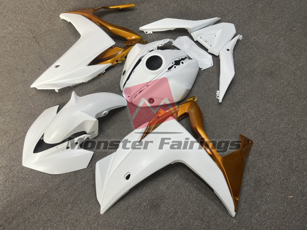 Gloss White and Gold ABS fairings for Yamaha R3 2014 - 2018 - premium OEM fit kit by Monster Fairings