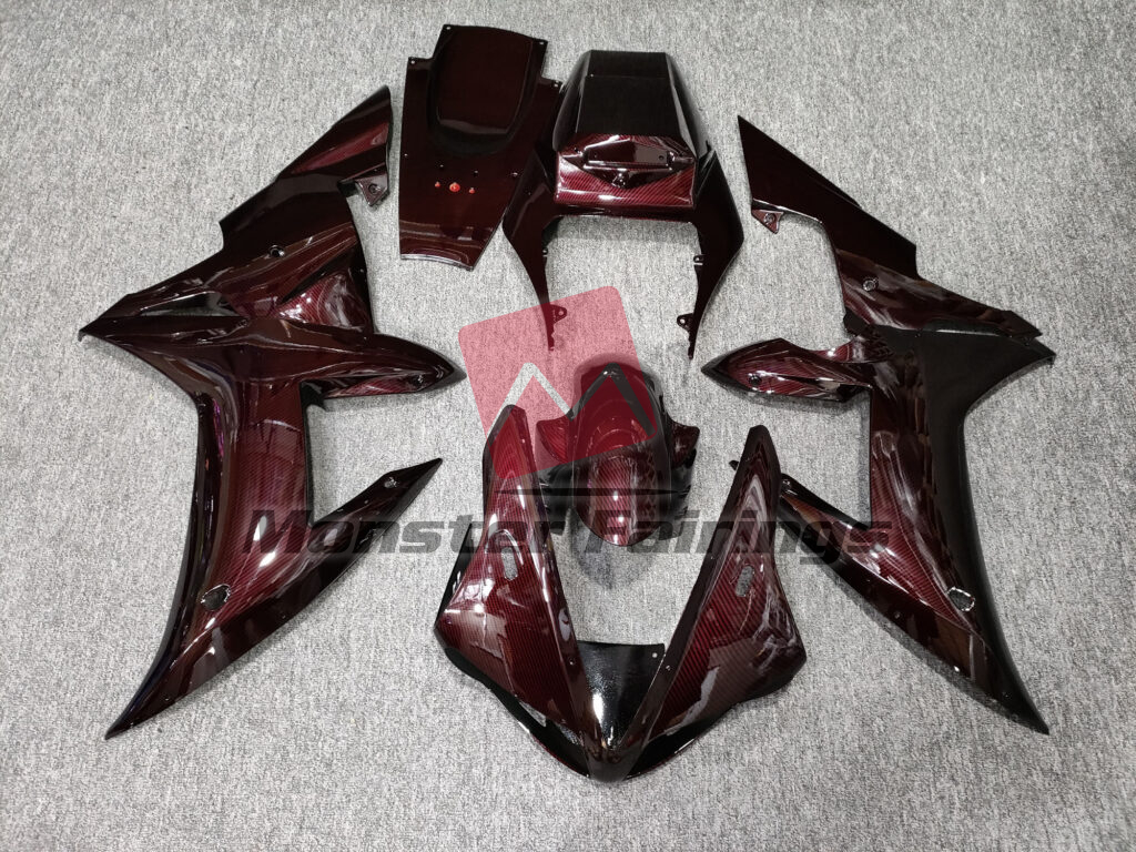 Yamaha R1 2002 - 2003 Gloss Dark Red Carbon Fiber Style ABS fairings - custom motorcycle bodywork kit by Monster Fairings