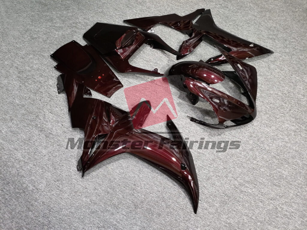 Yamaha R1 custom ABS fairings 2002 - 2003 in Gloss Dark Red Carbon Fiber Style - durable replacement kit, Monster Fairings