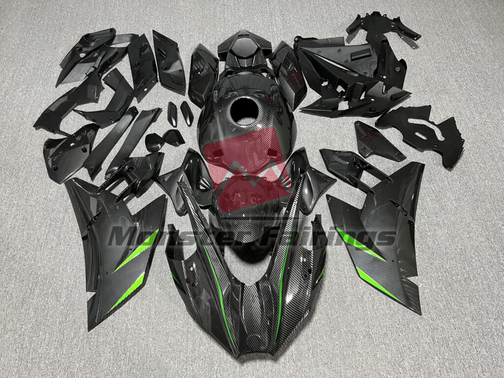 Kawasaki Ninja H2 2015 - 2025 Carbon Fiber Style with Green ABS fairings - custom motorcycle bodywork kit by Monster Fairings