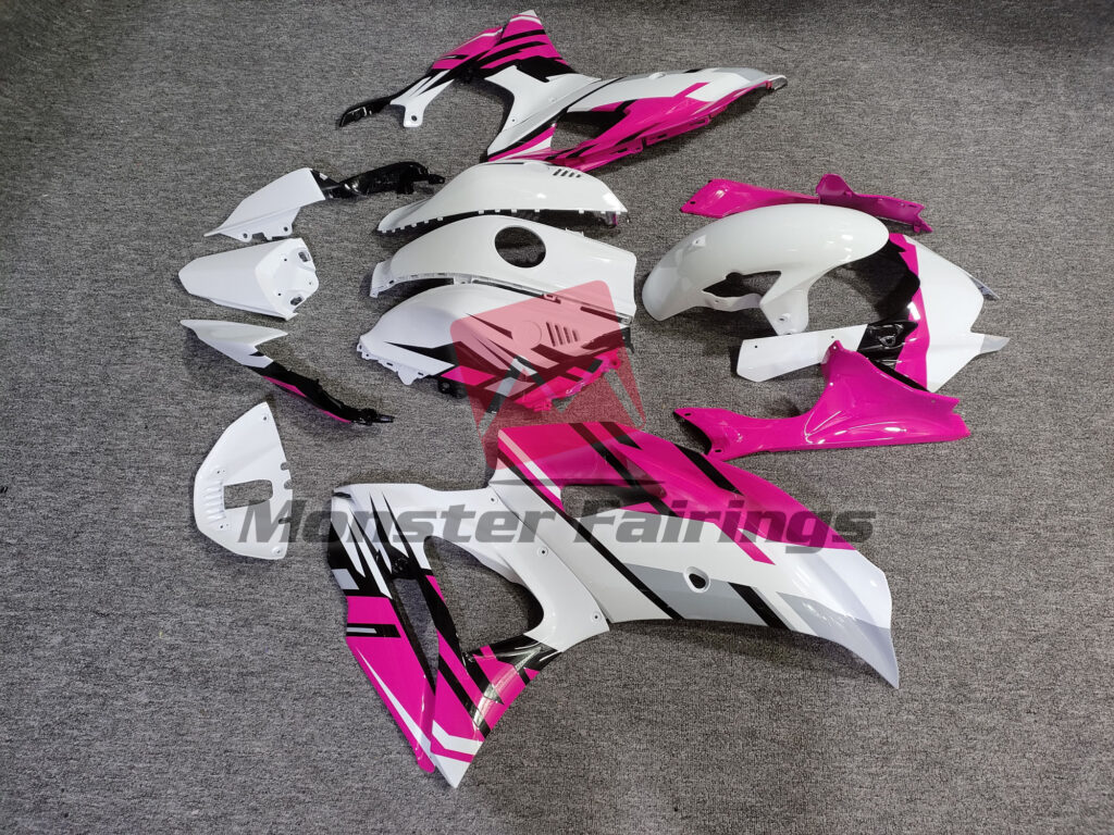 2021 - 2025 Yamaha R7 Gloss White & Pink Black fairing set - ABS injection, custom painted by Monster Fairings