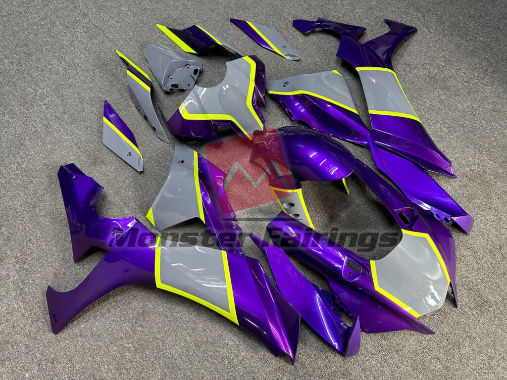 Yamaha R1 custom ABS fairings 2020 - 2025 in Gloss Purple and Nardo Gray - durable replacement kit, Monster Fairings