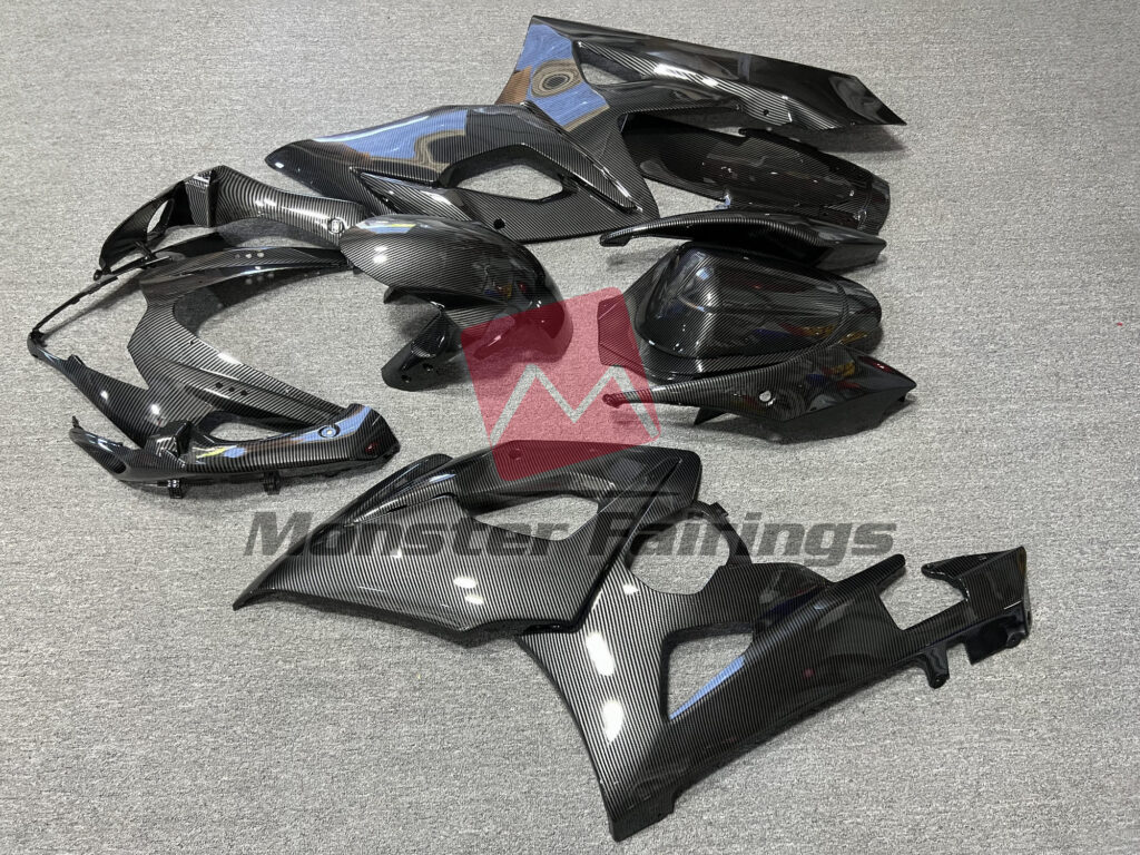 2005 - 2006 Suzuki GSXR 1000 Gloss Black Carbon Fiber Style fairing set - ABS injection, custom painted by Monster Fairings