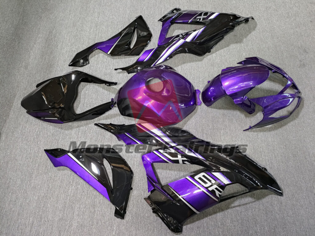 2013 - 2018 Kawasaki ZX6R Gloss Black and Purple fairing set - ABS injection, custom painted by Monster Fairings